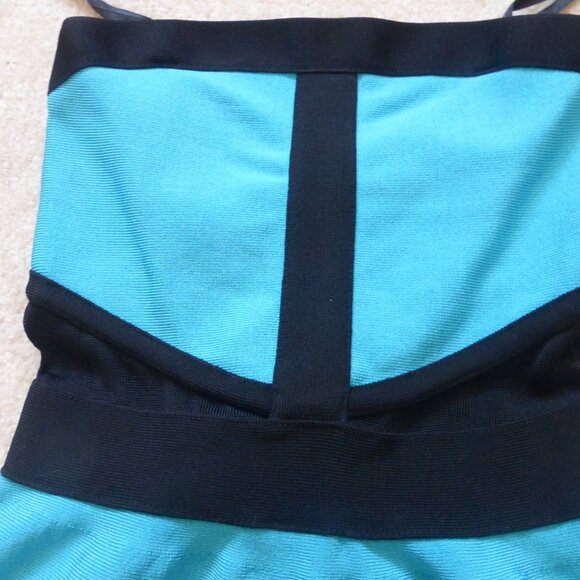 BEBE bright blue and black bandage peplum tube top - Picture 2 of 5